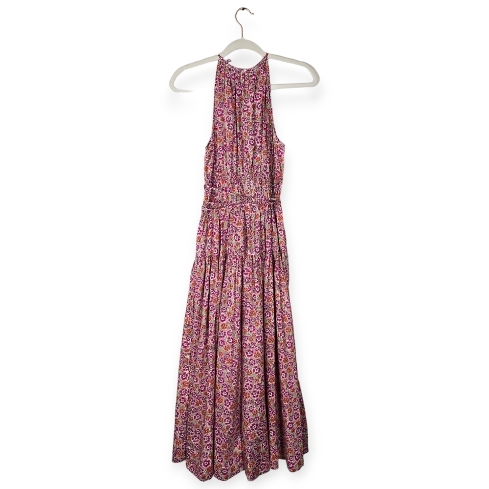 J. Crew Tie-Waist Halter Dress Liberty Ellie Fabric Ellie Ruth Pink Midi Dress - Picture 4 of 13